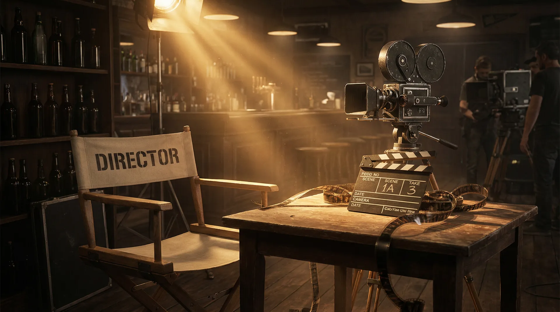 电影拍摄幕后场景 - 导演椅与场记板 黄色仓库 幕后故事